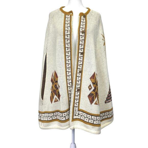 Vintage 70s Sturbridge Aztec Poncho Sweater Womens L Boho Hippie Heritage Retro - Picture 2 of 11